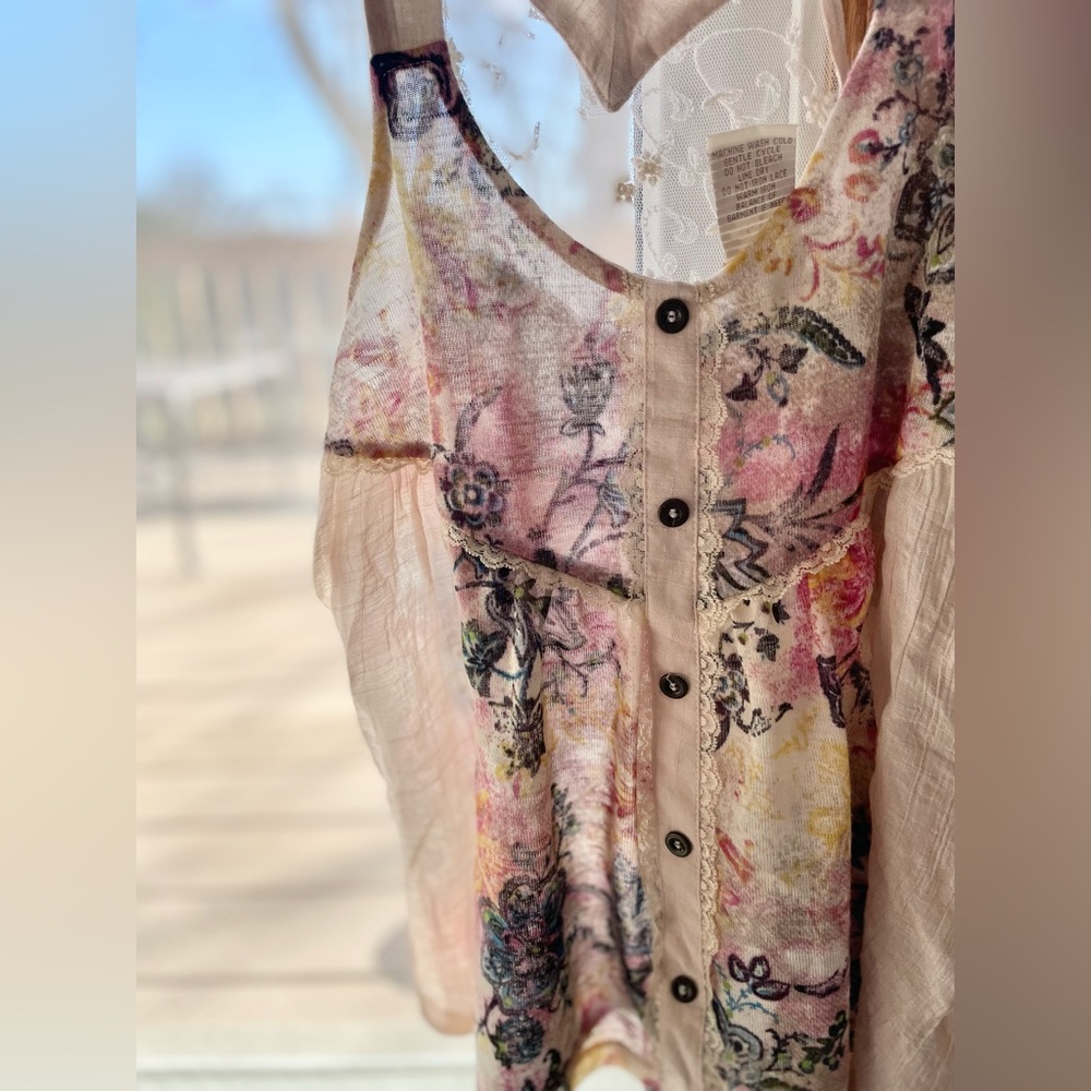 Daytrip Mixed Material Floral Sleeveless Cream Pink Tank Top y2k - M - Picture 9 of 12